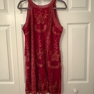 Altar'd State Red Floral Lace Mini Dress